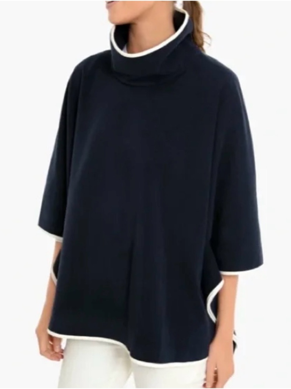 Tuckernuck Navy Leather Trim Funnel Neck Piper Poncho